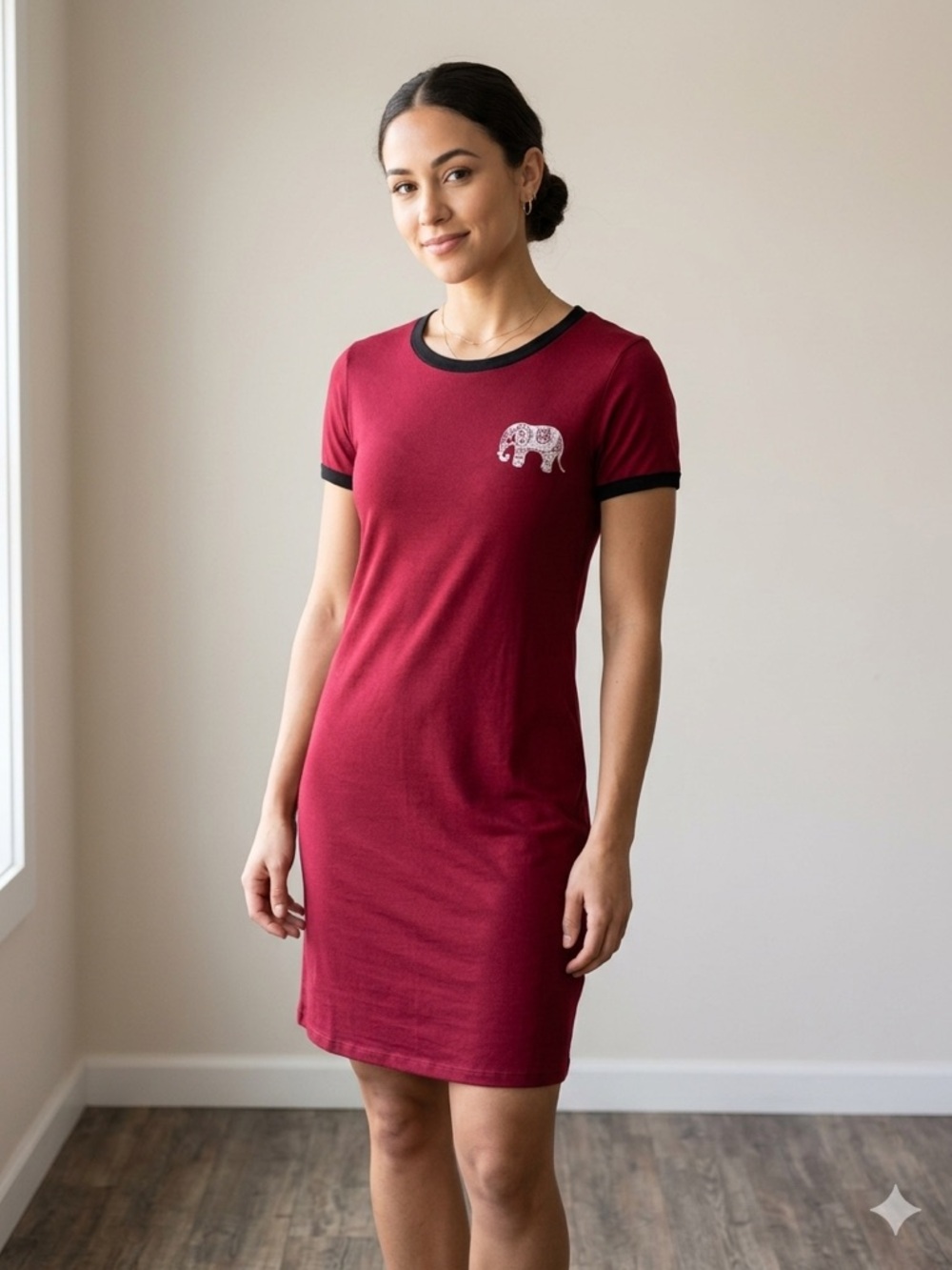 Ivory Ella Red T-Shirt Dress with Elephant Design